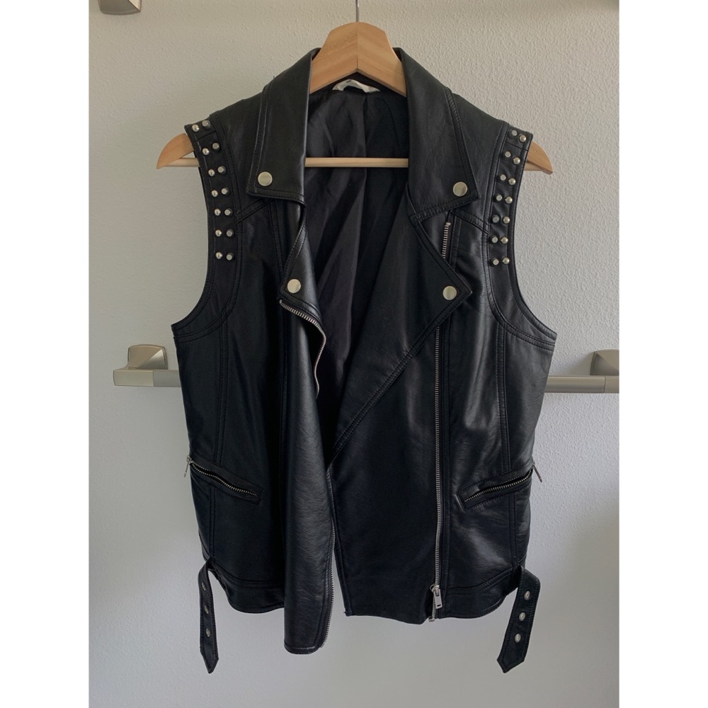 Faux leather biker vest